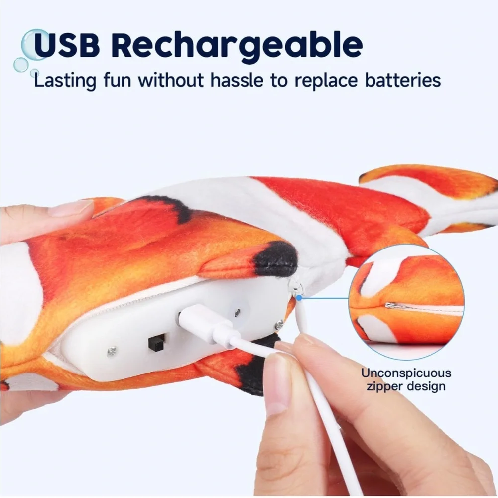 Cat Toy Flopping Fish rechargeable. Clown Fish cat toy.